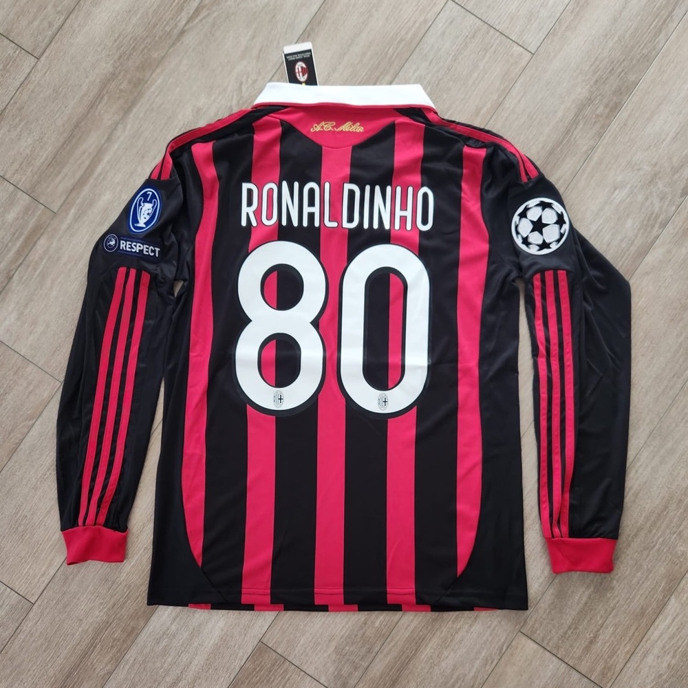 adidas Black and Red Striped Soccer Jersey - Ronaldinho 80